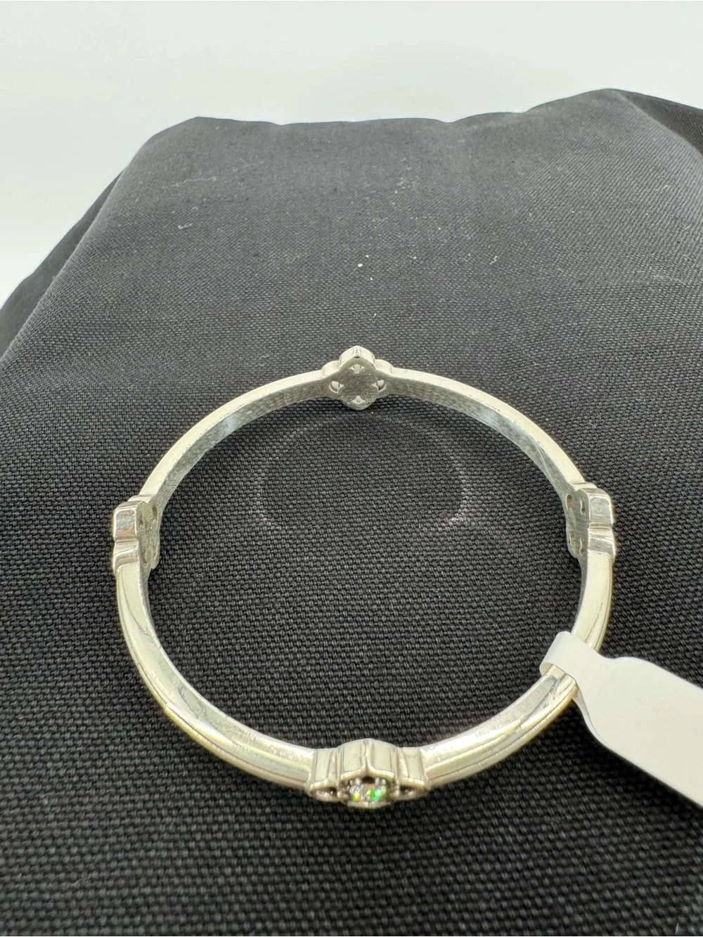 Brighton Sterling Silver Floral Motif Bangle Bracelet - Clear Crystal Accent